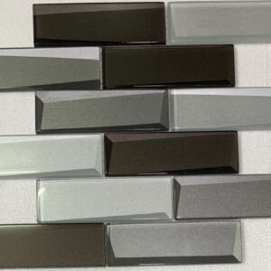 bevelled grey and brown brick mosaic tile